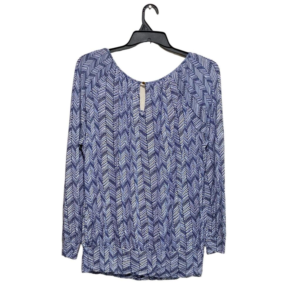 Daisy Fuentes Top Women's Size Large Blue White Loose/Baggy Long Sleeve Knit - Picture 4 of 9